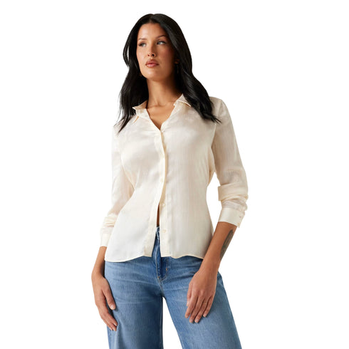 Camicia Donna con motivo logo tono su tono e colletto classico